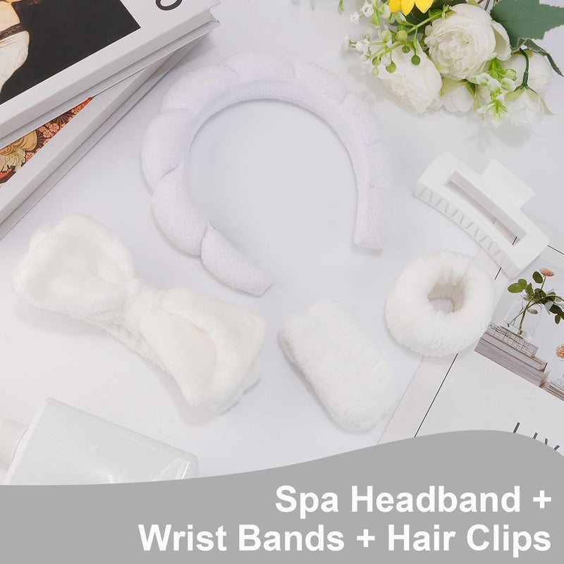 Canitor Spa Headband Wrist Bands with Hair Clips White Non Slip Puffy Terry Cloth Makeup Skincare for Washing Face Skin Care Preppy Teen Girl Gifts Women Cute Trendy Stuff Stocking Stuffer - Image 5